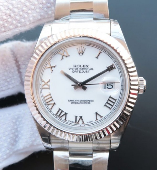 Rolex DateJust II SS Fluted Bezel White Dial Roman Numerals SS Bracelet A3136