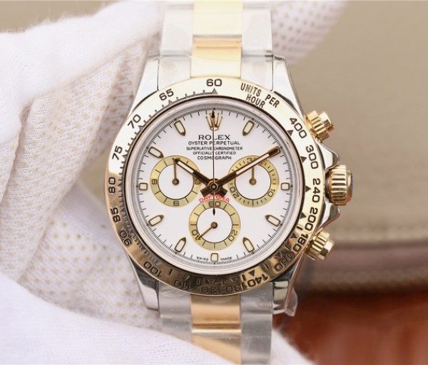 Rolex Daytona 116523 Thick YG Wrapped White Dial Bracelet A7750