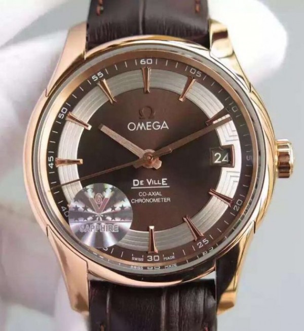 Omega V6F De Ville Hour Vision Co-Axial 41mm RG Brown Dial Brown Leather Strap A8500