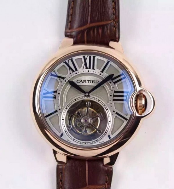 Cartier Ballon de Cartier Tourbillon RG Gray Dial Leather Strap Flying Tour