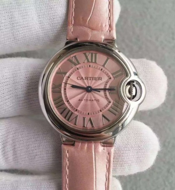 Cartier V6F Ballon Bleu 33mm Pink Dial Pink Leather Strap SEIKO NH05A