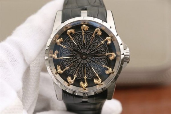 Roger Dubuis Excalibur Knights of the Round Table II SS Black Dial Leather Strap MIYOTA 6T15