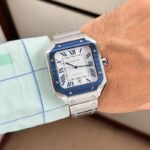 Cartier De Santos Blue Bezel White Dial - gallery