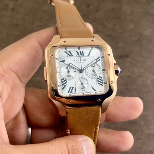 Cartier De Santos Blue Bezel White Dial - gallery