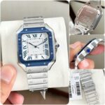Cartier De Santos Blue Bezel White Dial - gallery