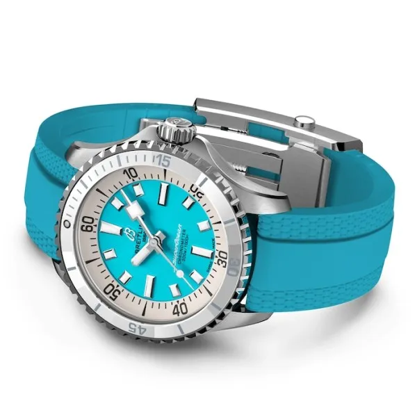 Breitling Superocean Unisex Automatic Turquoise Rubber Watch A17377211C1S1 - gallery