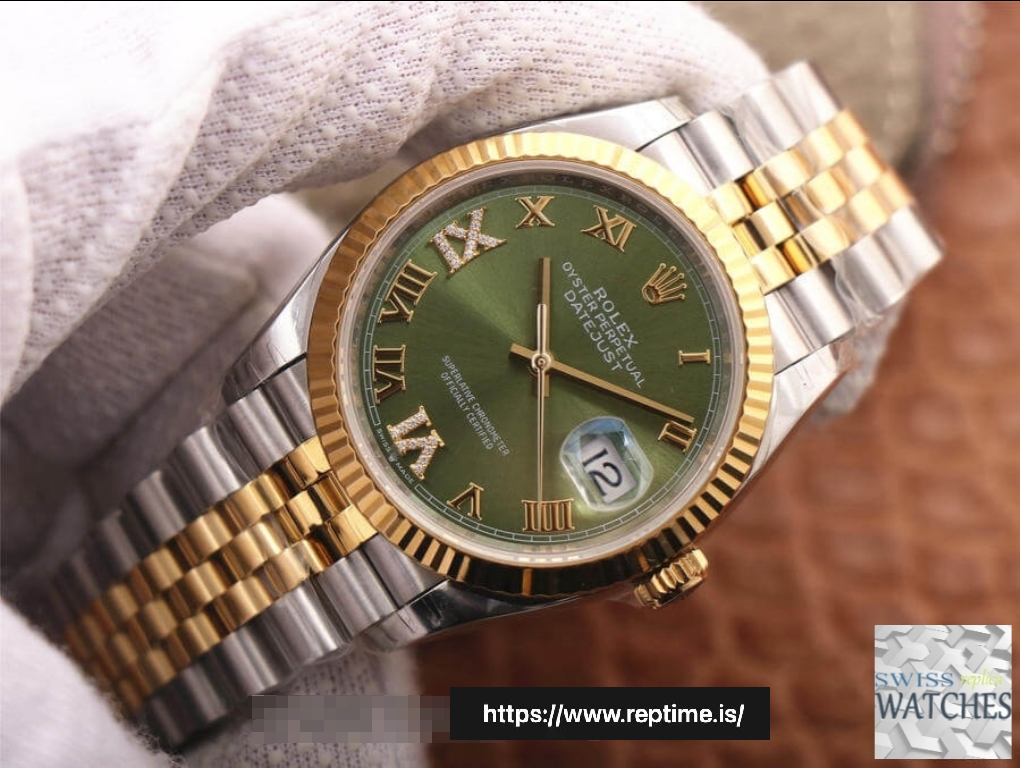 ROLEX DATEJUST GREEN DIAL 18K YELLOW GOLD 36MM SWISS REPLICA m126233.0025 - gallery