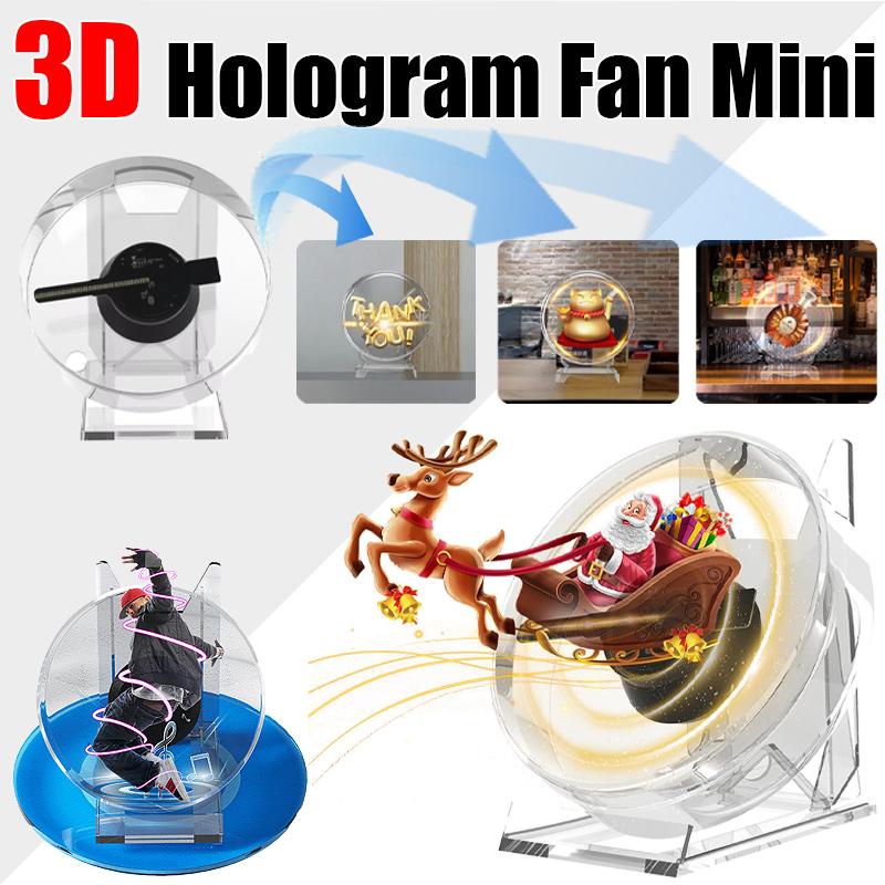 Mini 3D Hologram Fan Projector LED Advertising Display Machine with Remote Control Stand for Store Bar Party Desktop Video Light