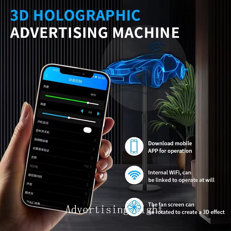 3D Hologram Fan WiFi 3D Holographic Projector Advertising Display HD Light Holographic Projector for Stores Bars Party Xmas