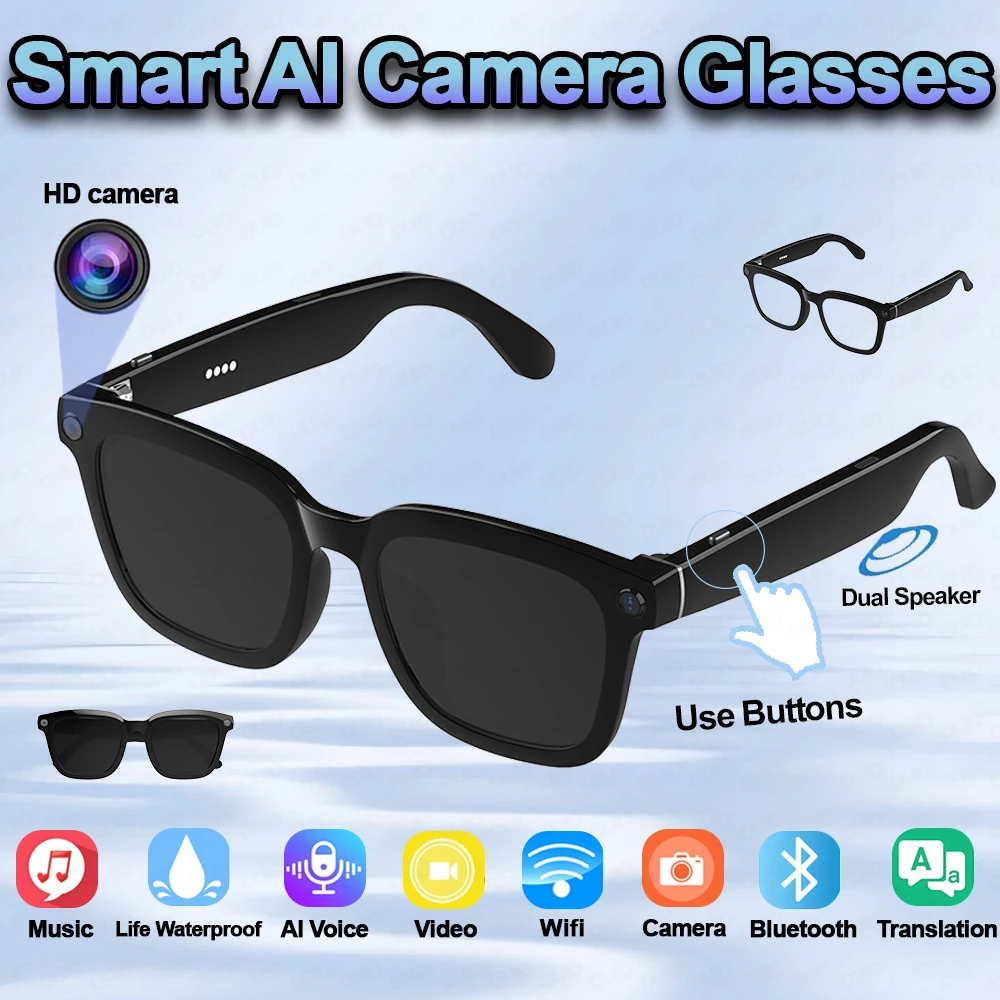 V03-T5 Smart AI Glasses HD Camera 1080P Video Recorder Life Waterproof Al Voice Translation Bluetooth Call Sunglasses Glasses
