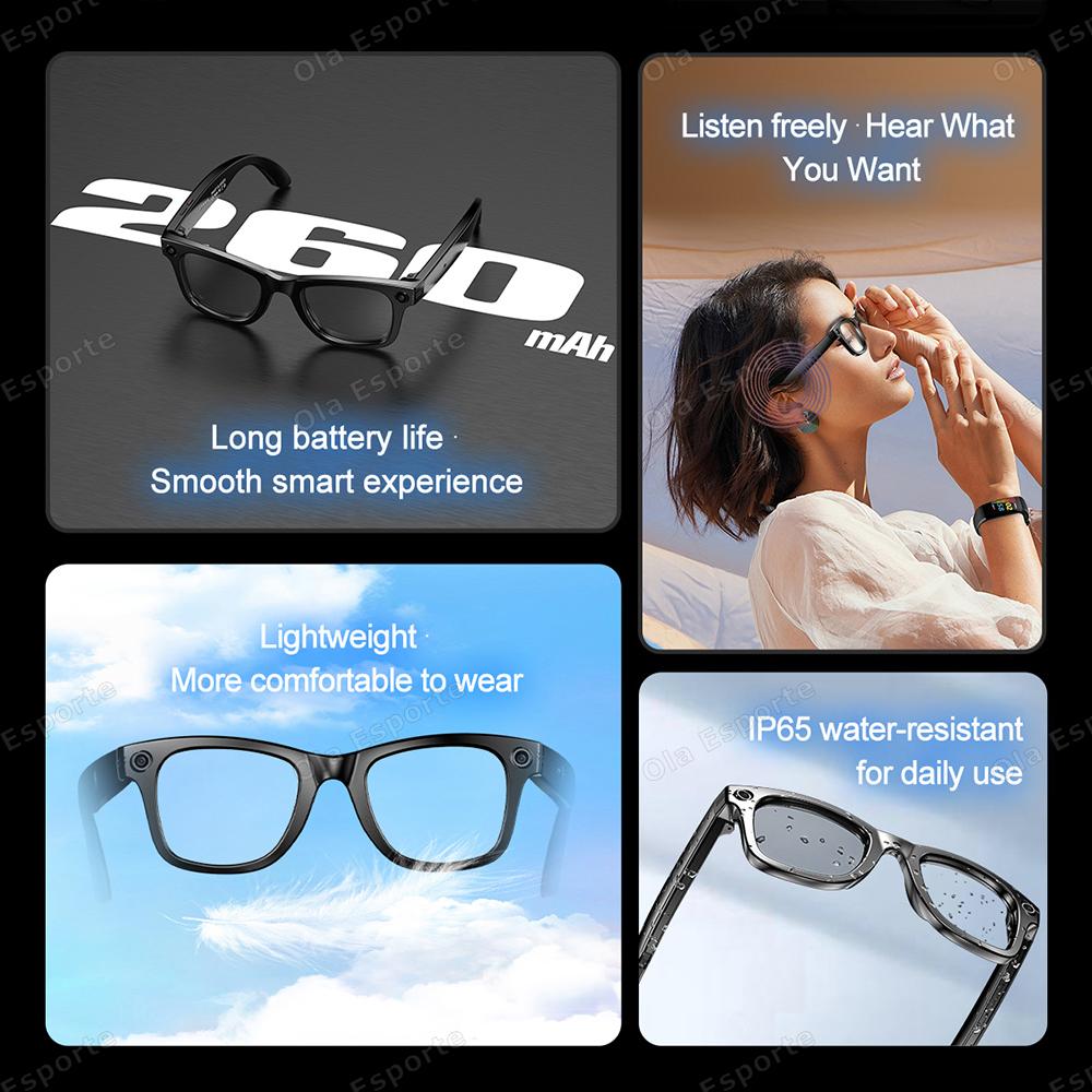 New AI Smart Glasses with Camera Sunglasses Mini Camera Video Recorder Wireless Bluetooth Call Anti-blue Glasses for Man Women Wearable Local Magnetic Bk-Wh - Image 2