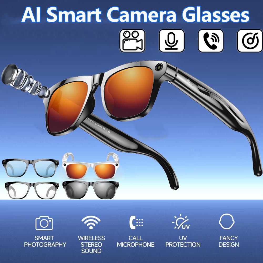 New AI Smart Glasses With Camera Bluetooth Call Voice Assistant Control Navigation Waterproof Smart Sports Wearable Glasses Men Charging Device Local Magnetic Chargeable Black Gold - Image 5