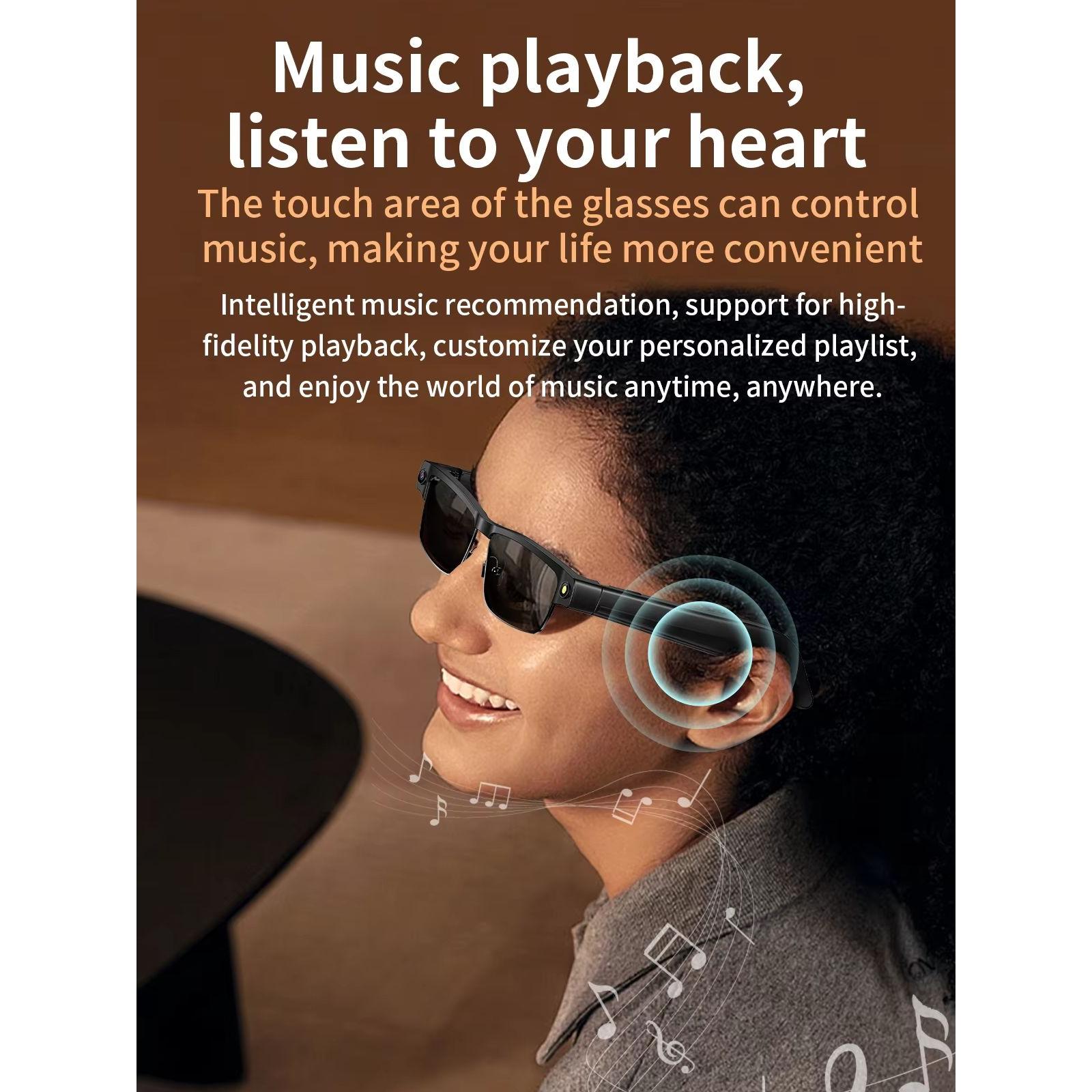 Camera Smart Glasses Photo Video Record BT Call Music Playback Smart Glasses Al Object Recognition Voice Assistant Sunglasses Bluetooth Android Magnetic Memory Wearable - Image 2