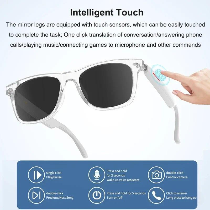AI Real-time Translation Smart Glasses Wireless Bluetooth Call & Voice Assistant Touch Control Glasses with Mic Speaker Earphone Automatic Wearable Water Proof Chargeable D Style Full Frame - Image 5