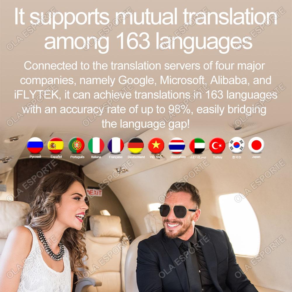 AI Smart Translation Glasses Bluetooth Call Remote Music 163 Video Online Language Translator Voice Note UV400 Sunglasses 2025