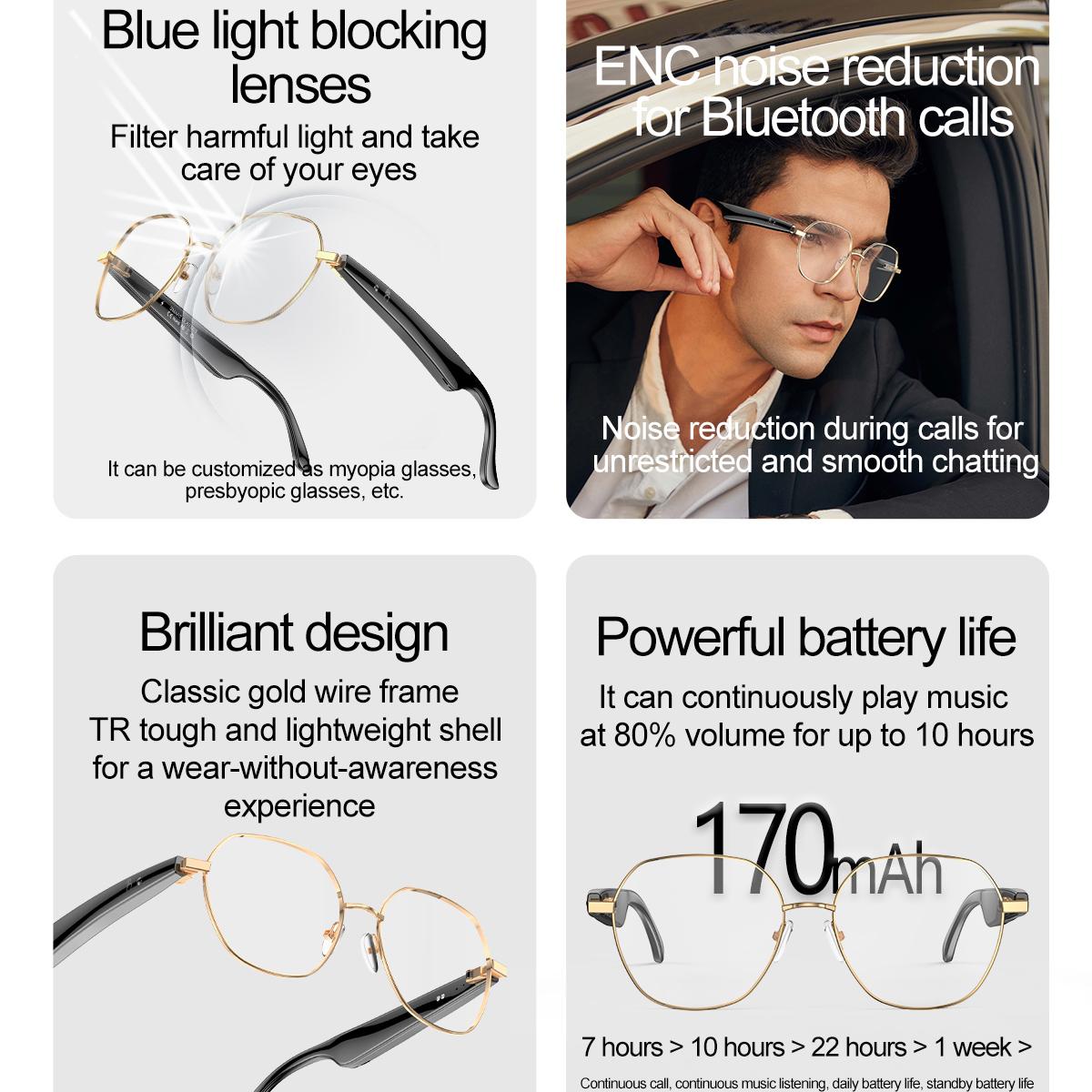 AI Translation Intelligent Blue Tooth Eyewear Call Waterproof Smart Glasses Voice Assistant Anti Blue-Light Spectacles Men Women - Image 5