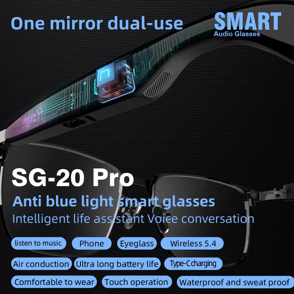 New SG-20 Pro Smart Glasses Wireless Call Music Playback Full Frame Sunglasses With Blue Light UV Protection Waterproof Glasses Bluetooth Metal - Image 4