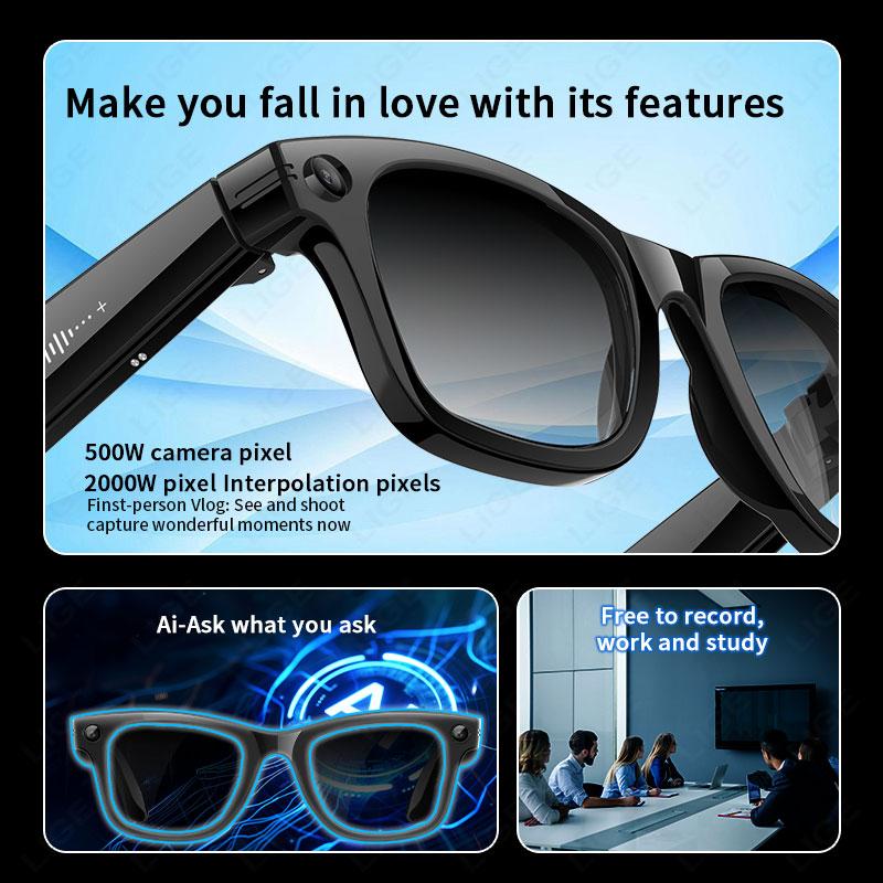 AI Smart Glasses 5 Million Pixels Recording Videos Photo Recognition Answer Translation 290mAh IP66 Waterproof Bluetooth Glasses - Image 3
