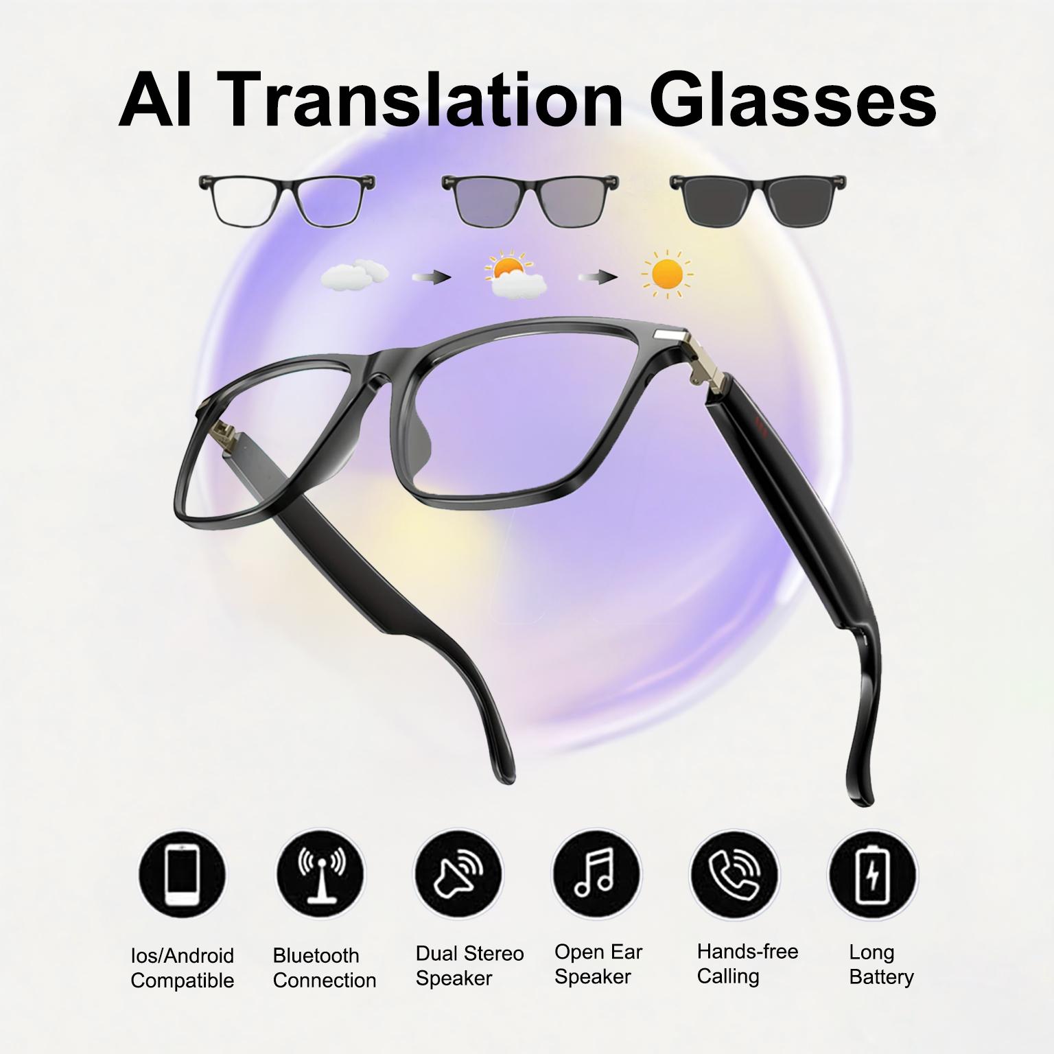 AI Translation Smart Glasses with photochromic lenses, support 160+ languages real-time translation