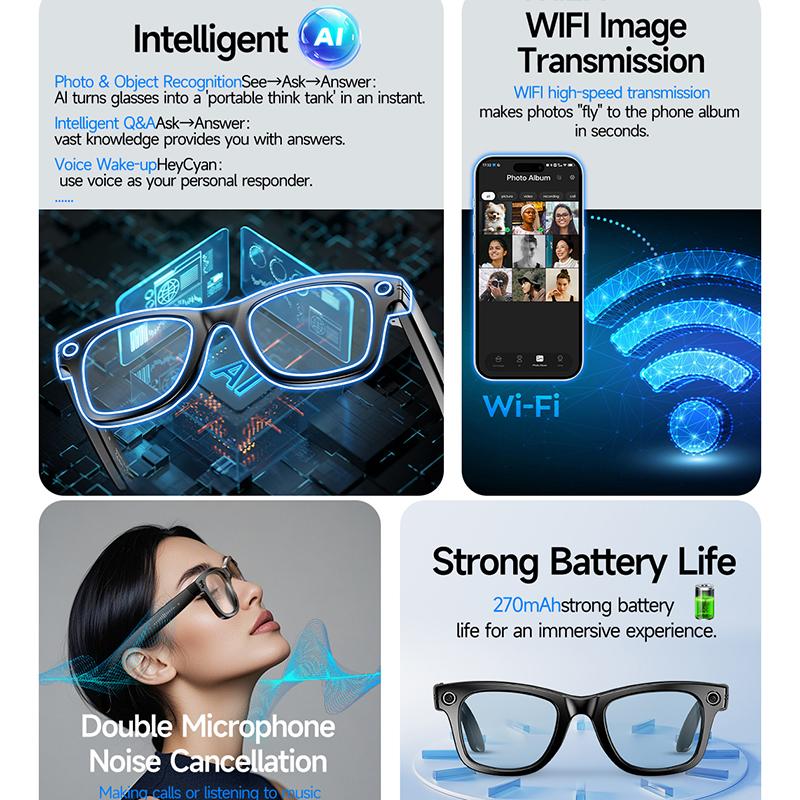 2025 New 8MP Camera Glasses Men Color-Changing AI Smart Bluetooth Glasses Photo Video Recording Waterproof Call Smart Sunglasses
