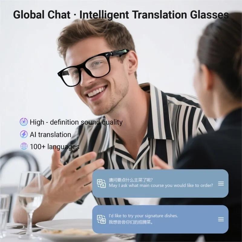 2026 Smart Glasses AI translation 100+ Languages Make Receive Calls Music Calling Noise Reduction Light BT TWS Glasses Men Women
