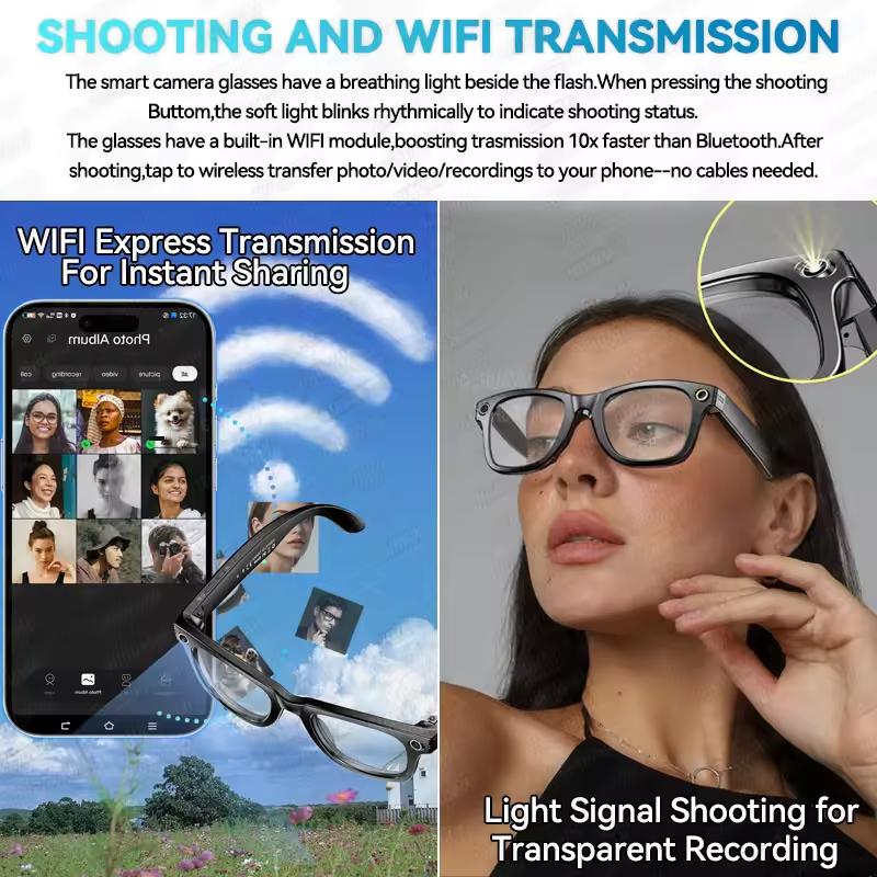 800W Pixels AI Smart Glasses with Camera Sunglasses Video Recorder Take a photo Translation HD Call Anti-blue Glasses Man Women