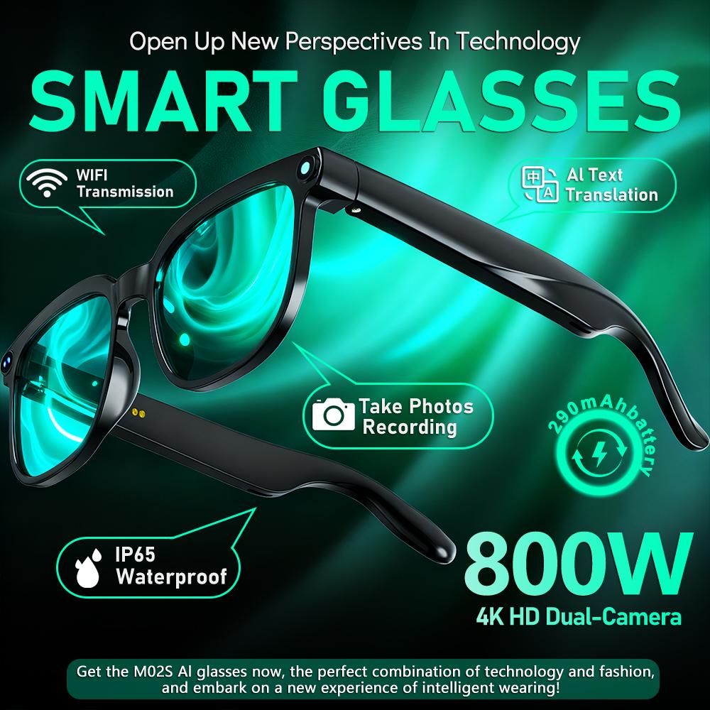 AI Smart Glasses Model M02S – New 2026 Version with 4K HD Resolution, 800MP Camera, GPT Video Calling, Bluetooth Connectivity, Voice Assistant, AI Language Translation, Suitable for Both Men and Women