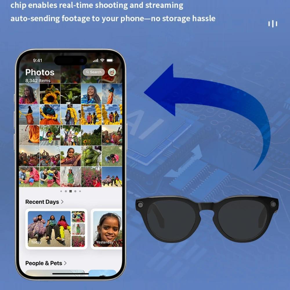 Smart Glasses, AI Technology, 32MP HD Camera, 1200P Mini Video Recording, AI Sunglasses, Smart Office Assistant, Wireless Hearing Device, V03-T6