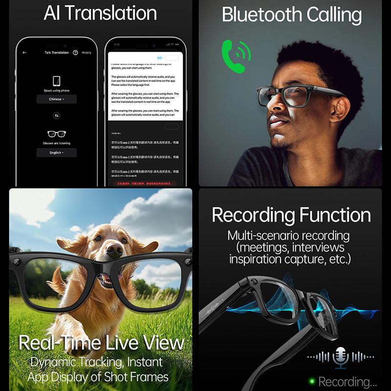 LIGE New 500W Camera Glasses Bluetooth Smart Glasses with Camera Voice Call Music Smart Sunglasses Video Sound Record AI Glasses