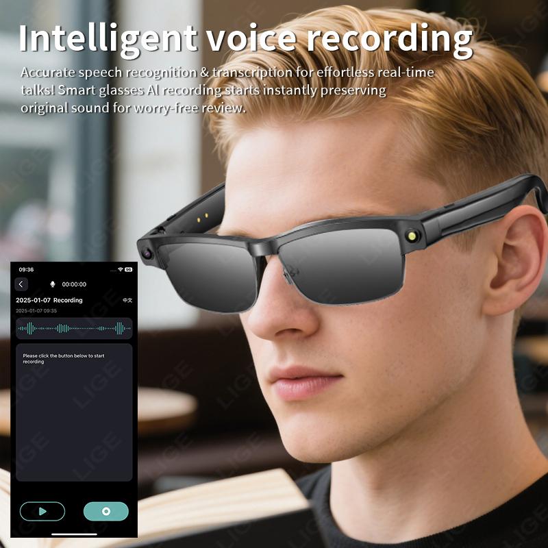 LIGE Smart Glasses Photography Video AI Intelligent Translation Smart Sunglasses Bluetooth Call Music Eyeglasses For Android iOS