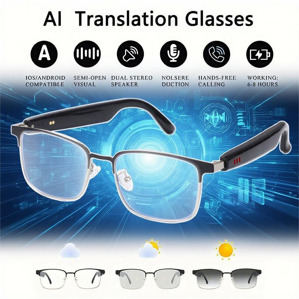 Unboxing and Review: The AI Translation Smart Glasses, photochromic lenses, support 160+ languages real-time translation, fashionable audio glasses. Experience