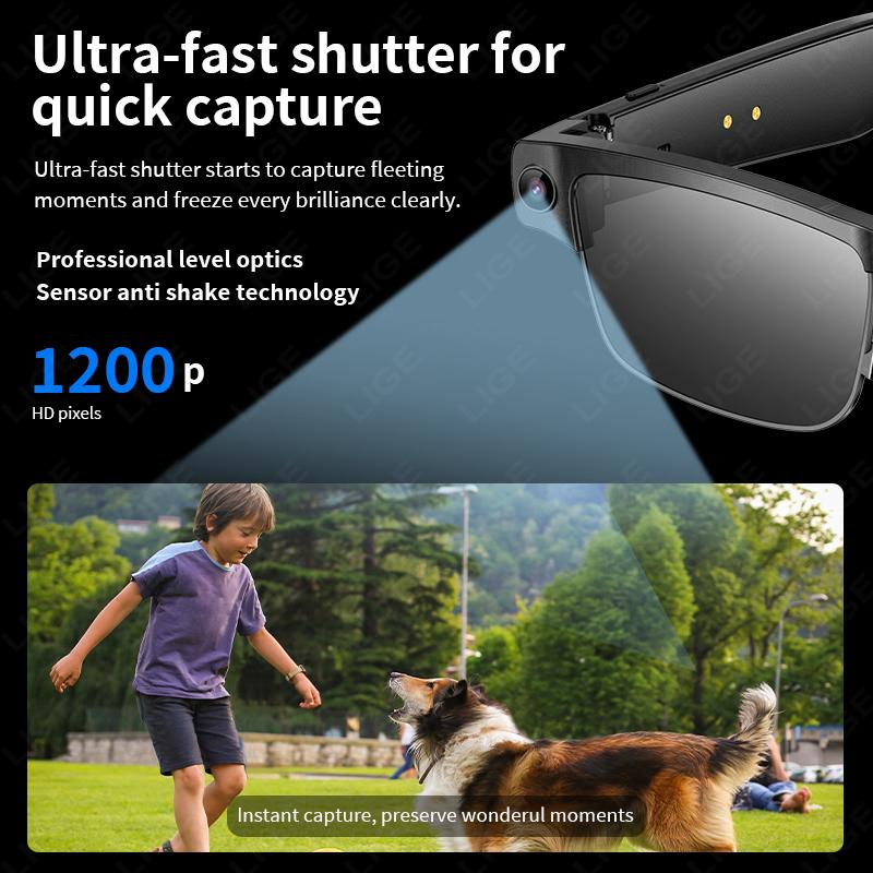 LIGE Smart Glasses Photography Video AI Intelligent Translation Smart Sunglasses Bluetooth Call Music Eyeglasses For Android iOS