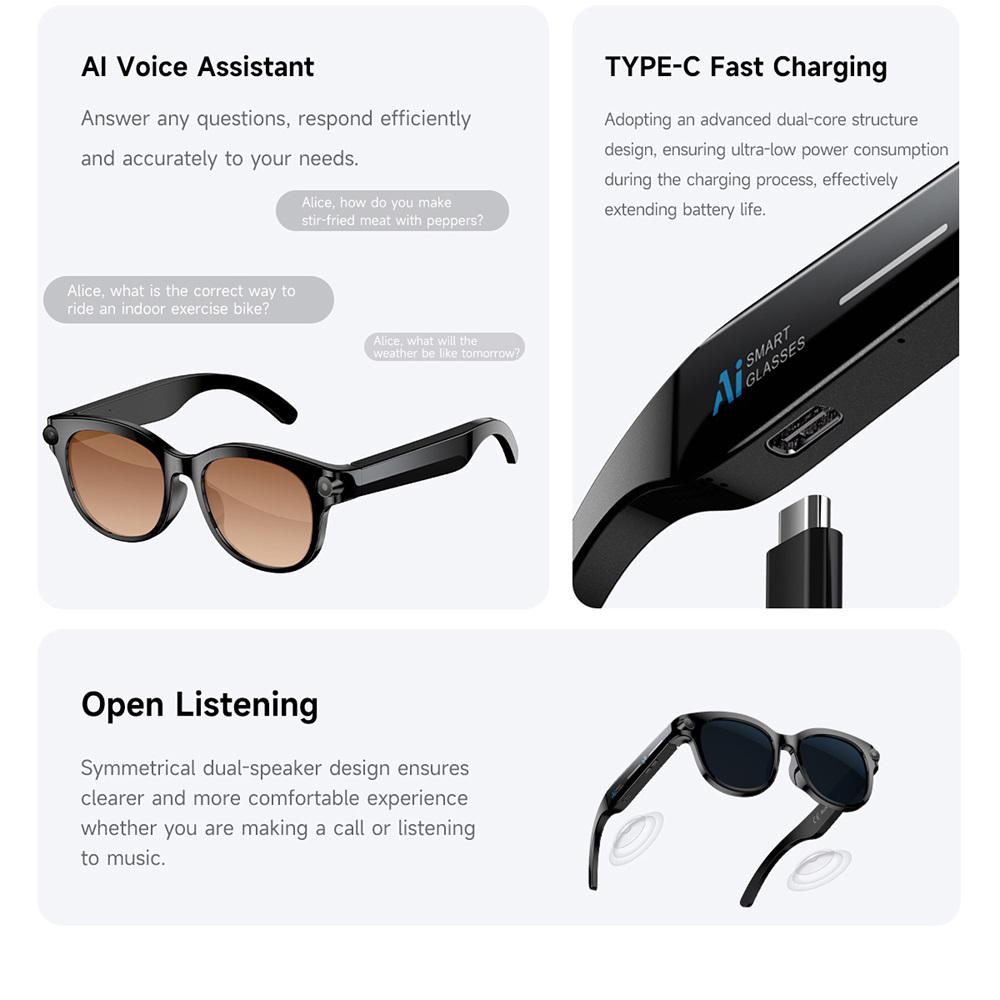 AI Smart Glasses Real-time Translation Bluetooth Call Sunglasses Dual Camera Shoot Audio Video Music Player Multifunctional Men
