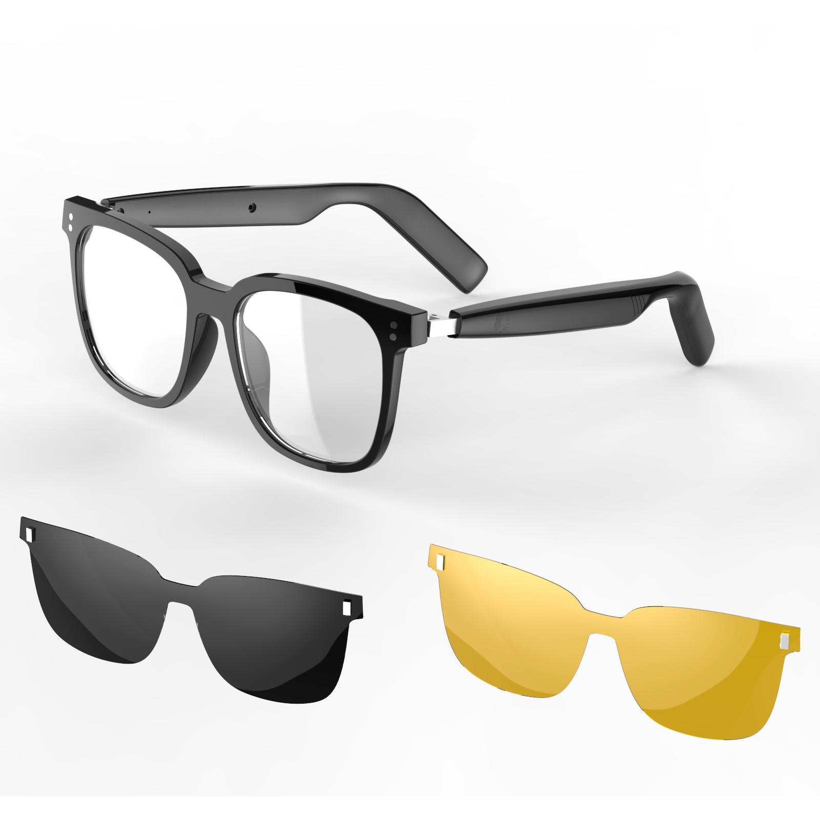 SG-19 Pro All-in-One Sunglasses Clear Lenses Combo with Bluetooth Waterproof Dual Mic Noise Cancellation Smart Glasses 80+80mAh