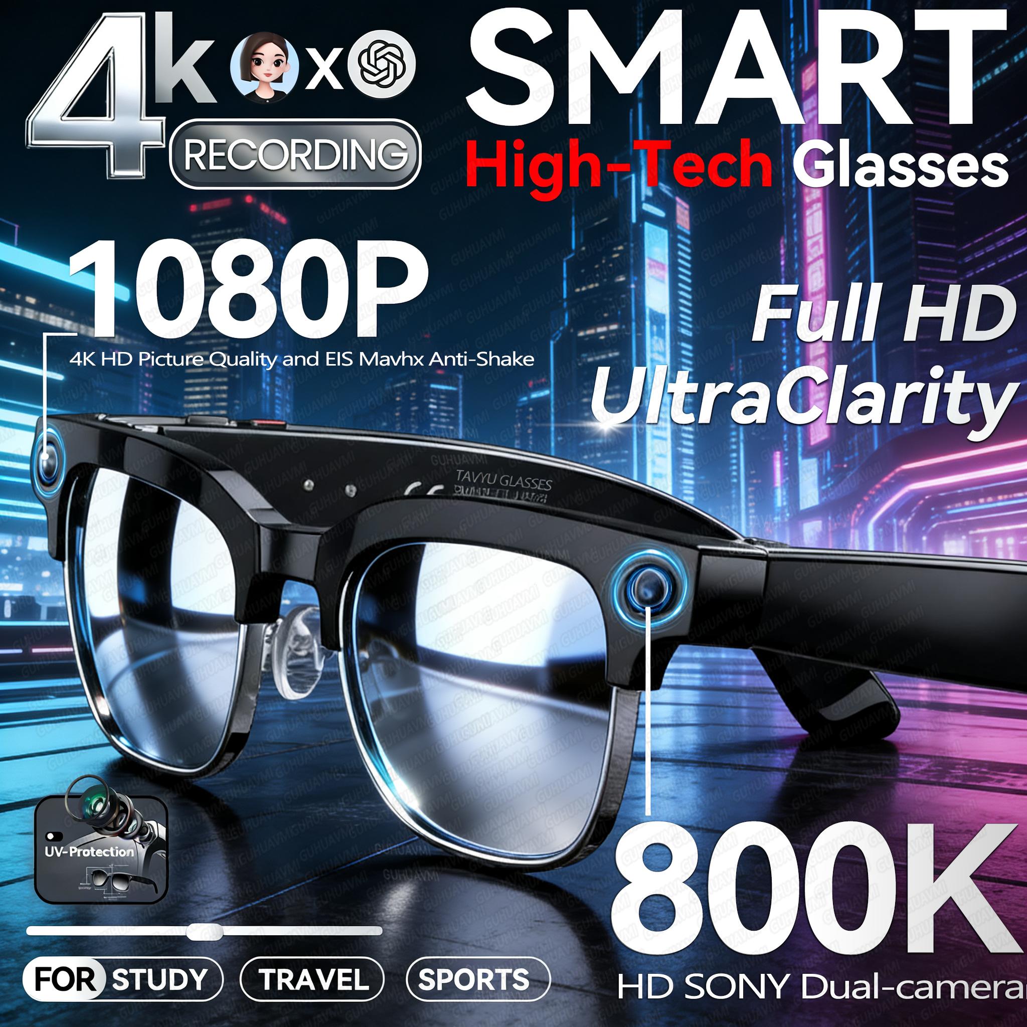 How New 4k HD 800W Camera Smart Glasses Men 100+Language Translation 1080P shoot Video WIFI Transmission Music Player Call Glasses Can Transform Your Daily Routine