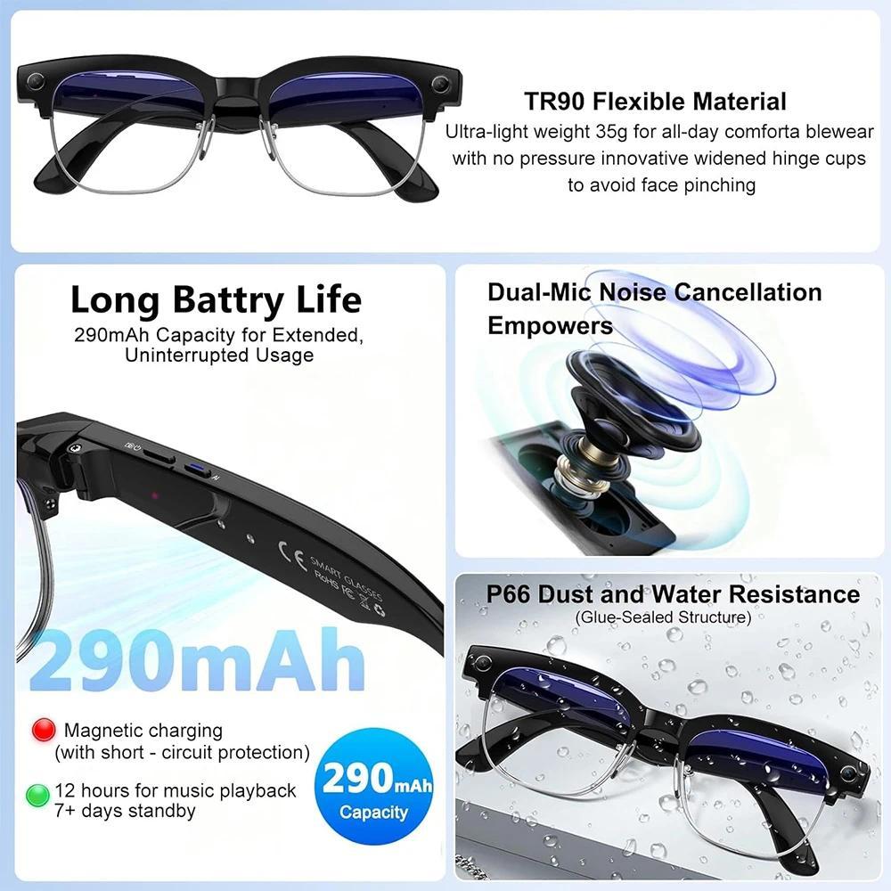 New 1080P HD Smart Glasses With 800W Ultra-Wide Camera Video Recording 4GB AI Photo Recognition Bluetooth Call Translation Voice