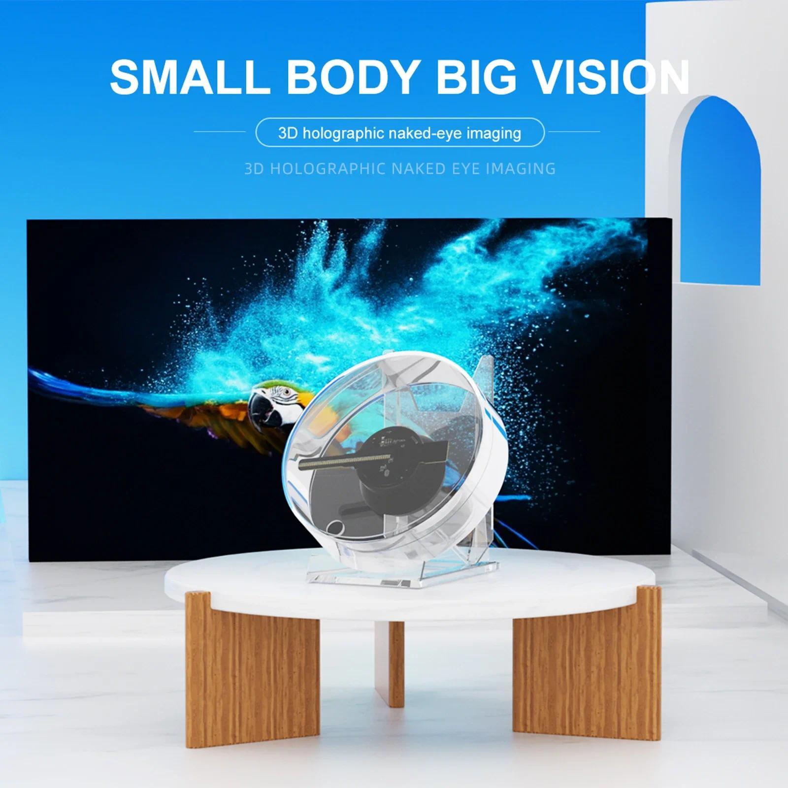 LED Advertising Machine Hologram Picture Video Display Remote Control with Stand Mini 3D Holographic Projector Fan Desktop - Image 3