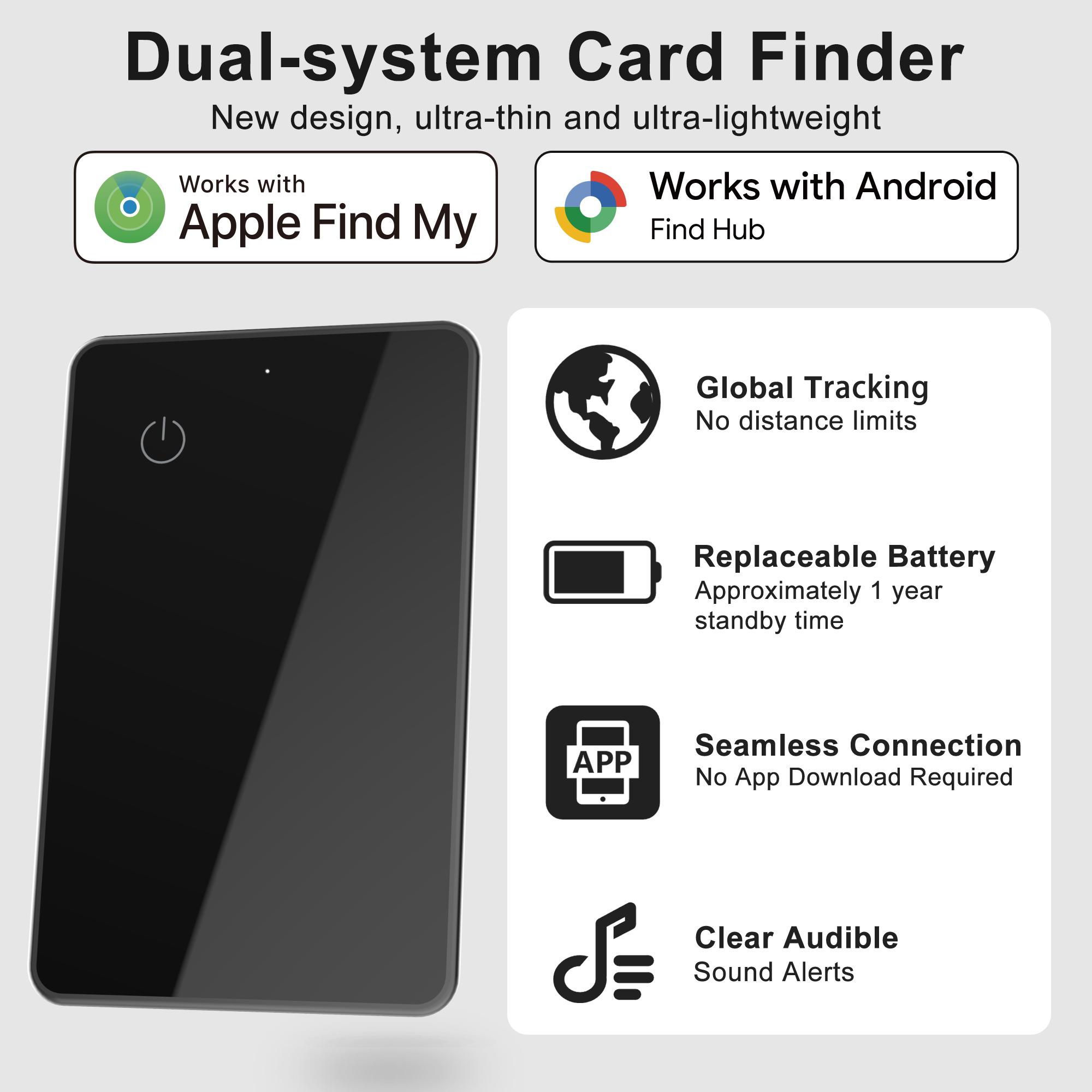 Ultra-Thin Smart Wallet Tracker Card for Apple and Android, Dual System, Luggage Lockfinder Tag, Compatible with Google Search, Find My Device